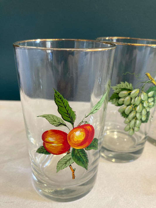 Vintage West Virginia Glass Fruit Juice Pitcher and 4 Glasses