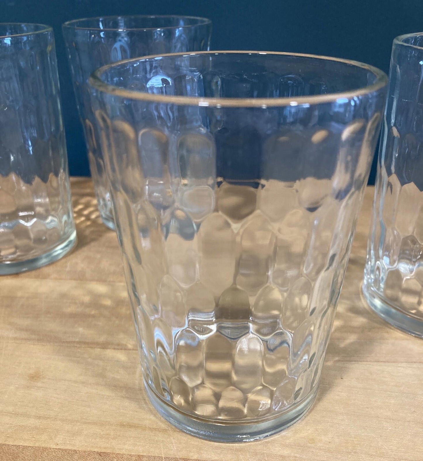 Vintage Hex Optic Juice Glasses – Clear 5” Tumblers, Set of 4