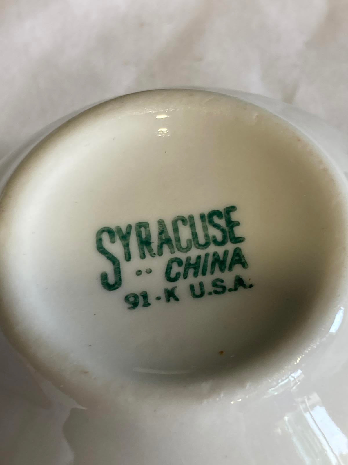 Vintage Syracuse China Restaurant Mugs with Double Green Band, Set of 4