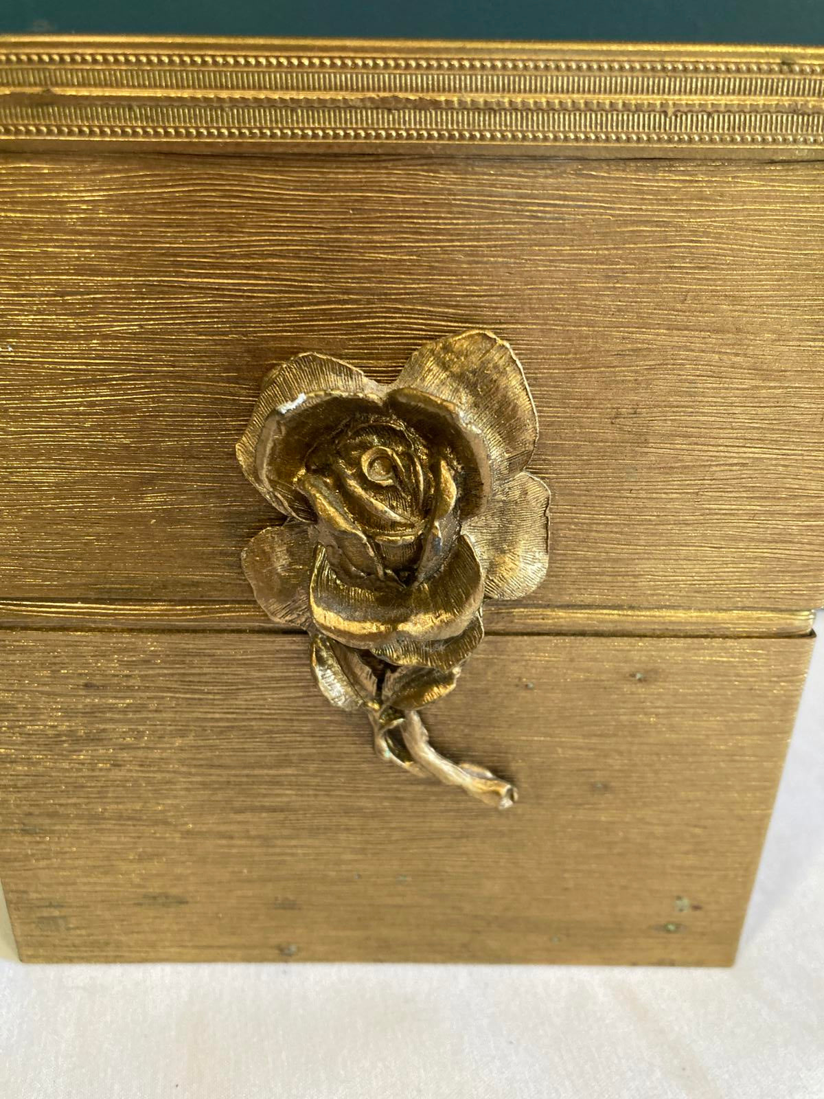 Hollywood Regency Gold Metal Tissue Box Cover with Raised Rose Detail