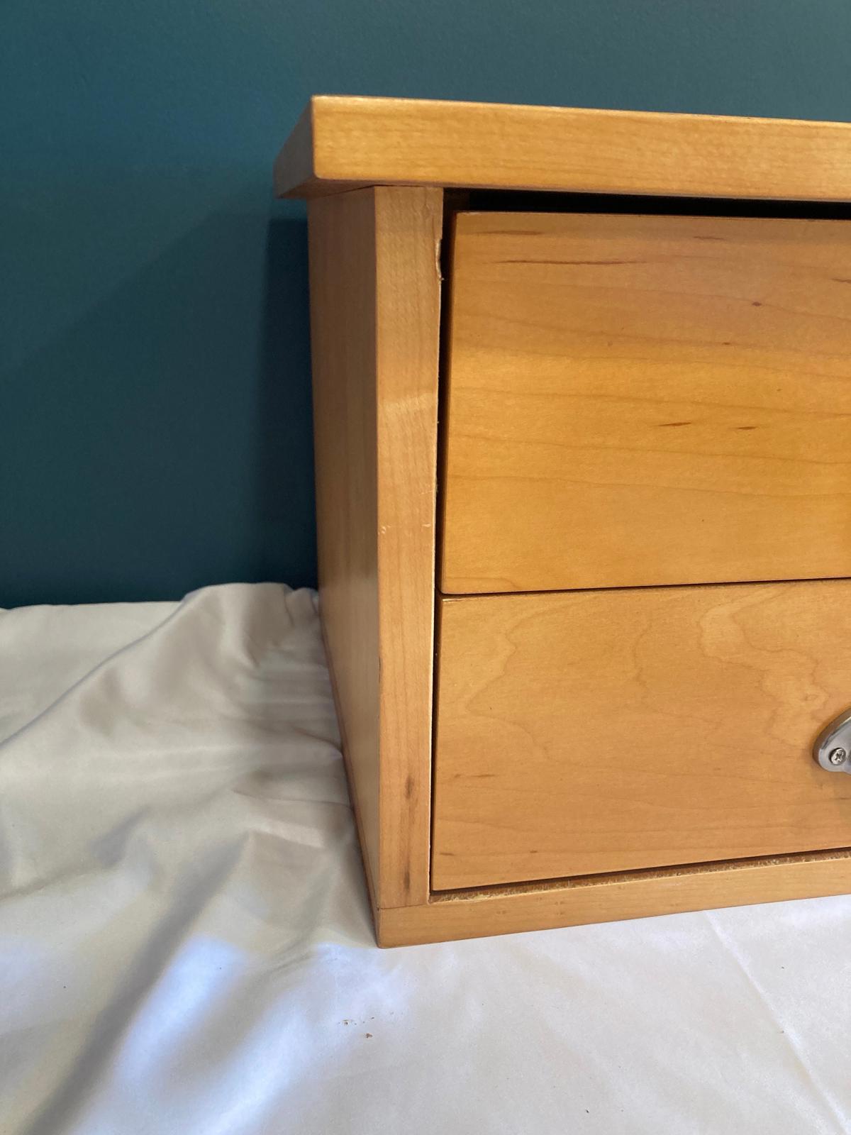 Vintage Solid Maple 2-Drawer Small Tabletop Cabinet