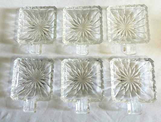 Vintage Pressed Glass Spoon Rests Set of 6, Starburst Clear Glass Kitchen Decor