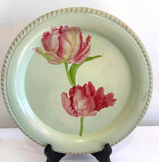 Hand Painted Silverplate Tray with Floral Design