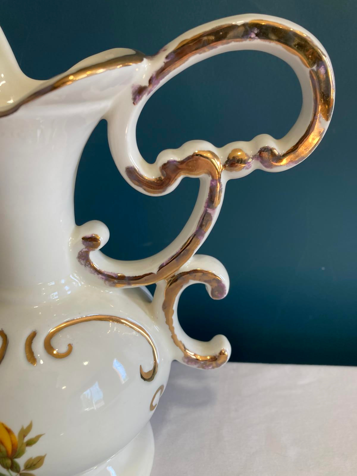 Porcelain Pitcher Vase with Gold Trim and Floral Design – Elegant Vintage Finds