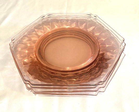 Antique Pink Depression Glass 6-Sided Salad Dessert Plates – Set of 4 Vintage Finds