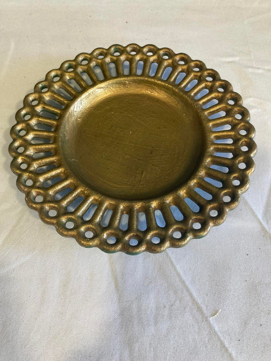 Vintage Gold Ceramic Candleholder with Pierced Edges