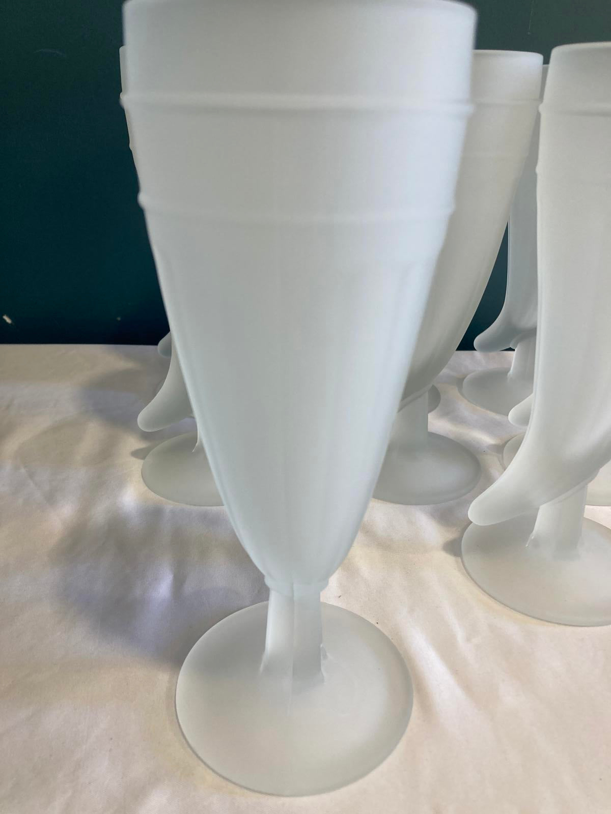 Vintage Frosted Horn Pilsner Glasses, Set of 8 Mid Century