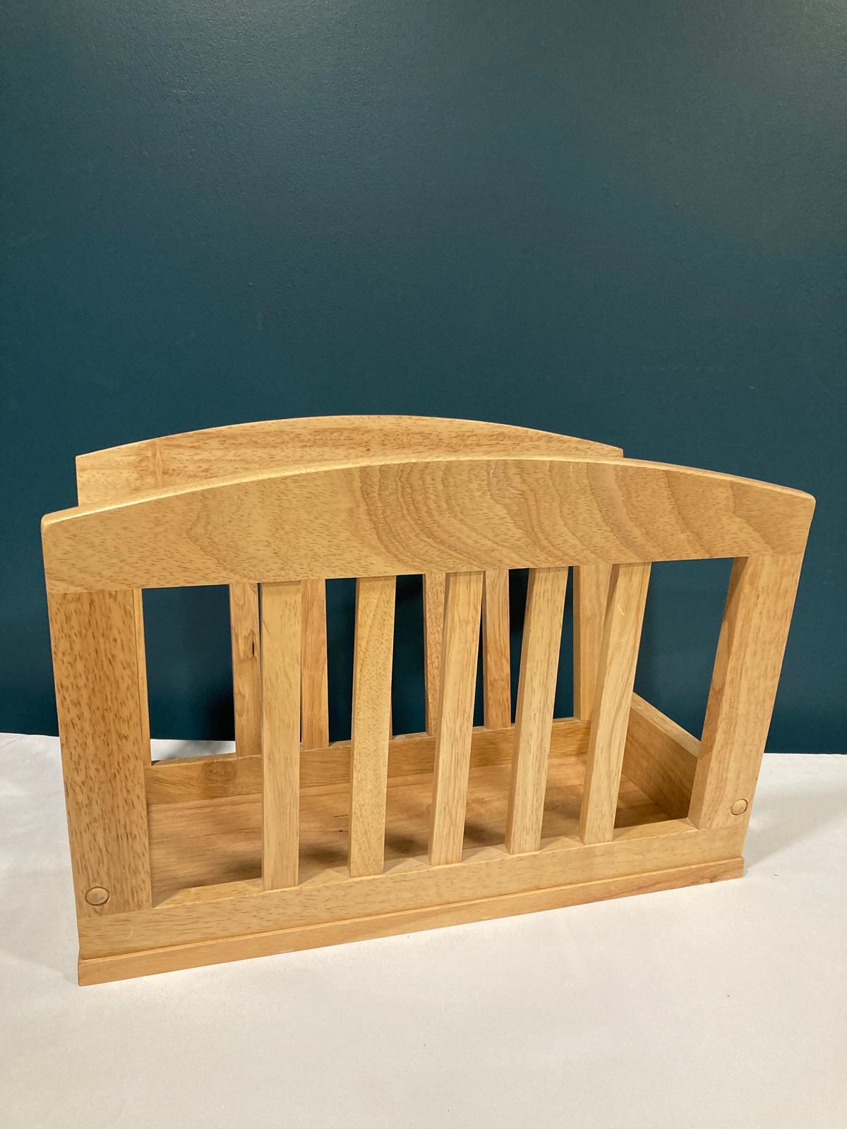 Vintage Wooden Magazine Rack - Oak Desktop Organizer with Arched Top Design