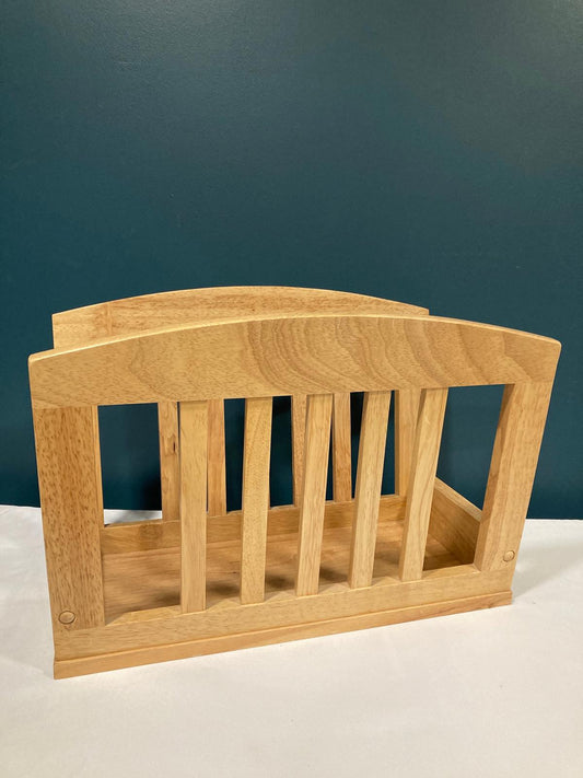 Vintage Wooden Magazine Rack - Oak Desktop Organizer with Arched Top Design