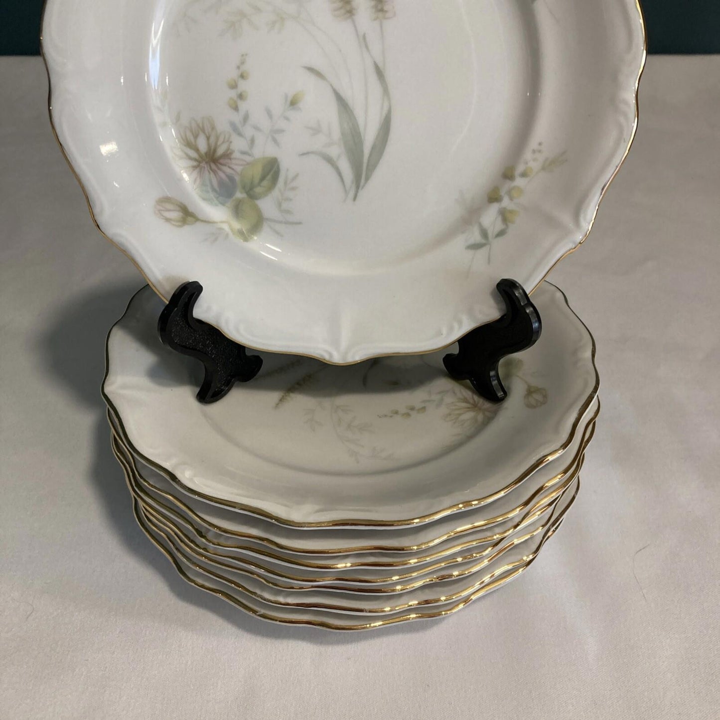 Set of 8 Forest Harvest Thistle Bread Plates with Gold Rims- Bavaria Germany