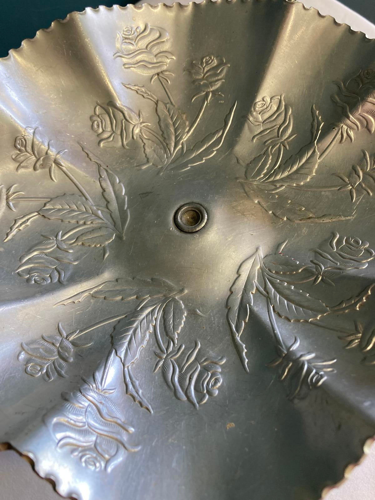 Vintage Aluminum Pedestal Dish with Scalloped Edge