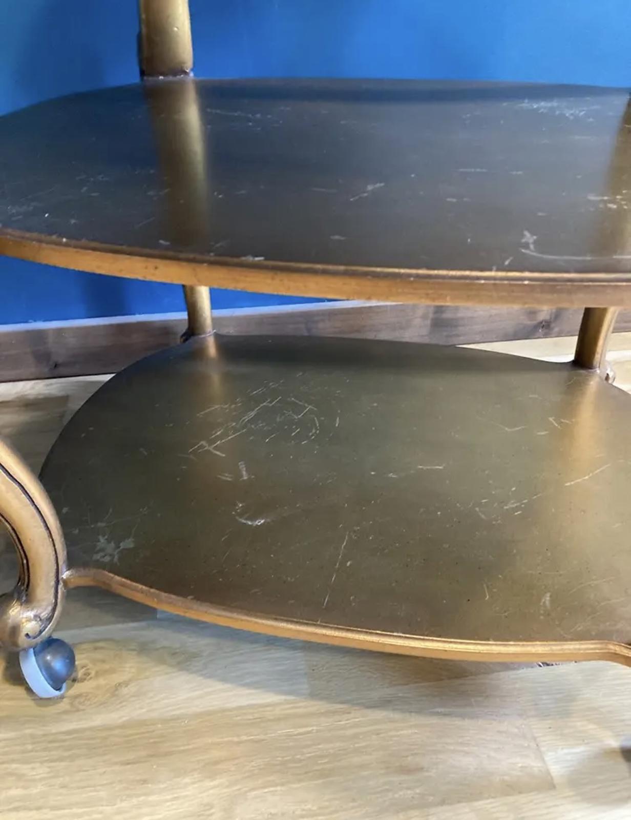 Mid-Century Hollywood Regency Gold Rolling Bar Cart With Lift Off Tray
