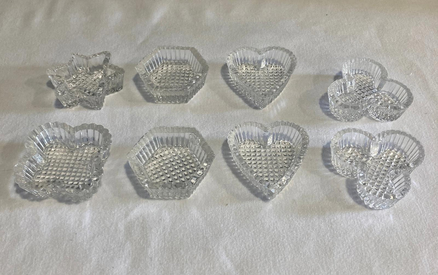 Antique Pressed Glass Assorted Shapes Salt Cellers - Heart, Star, Clover