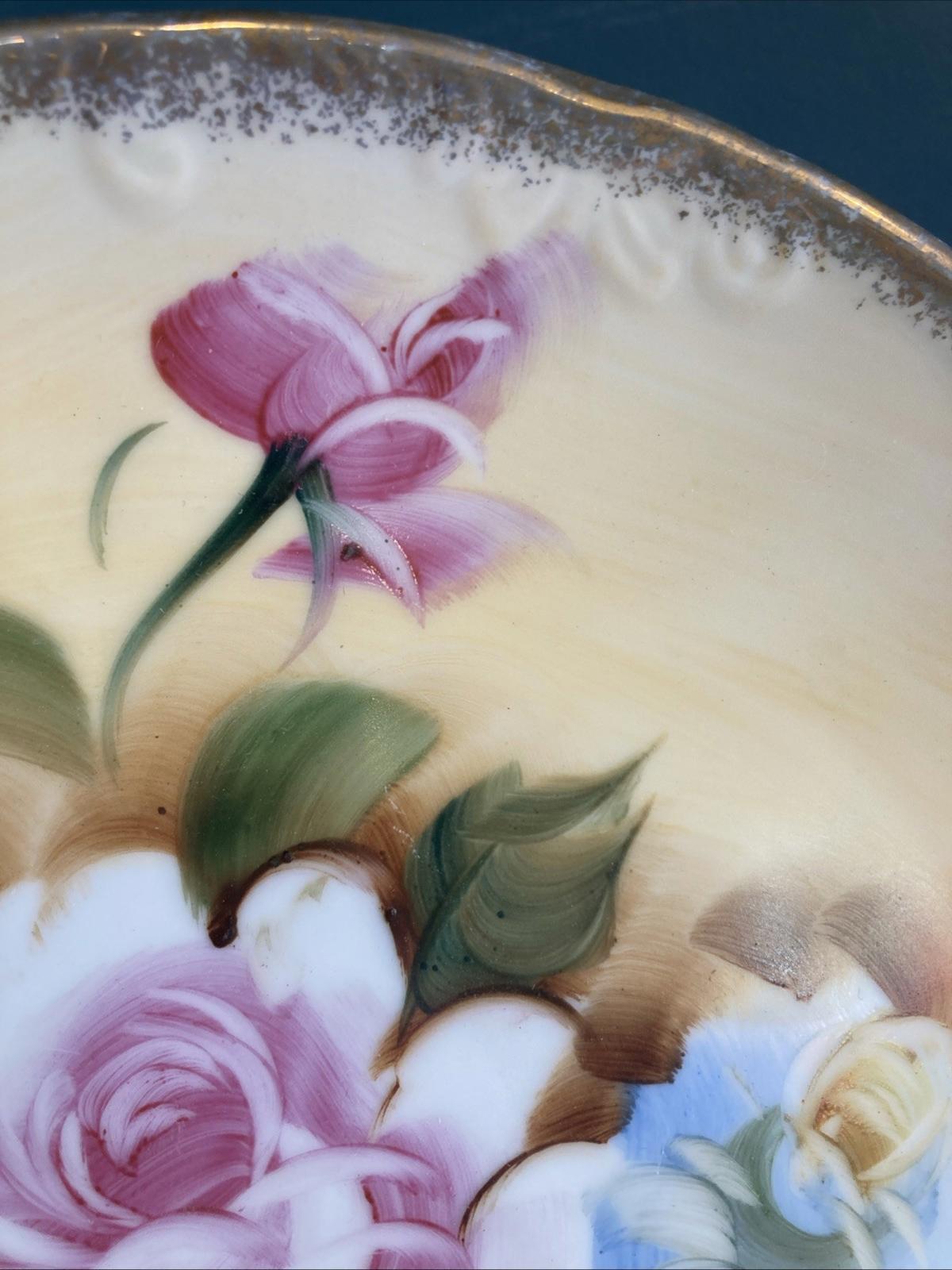 Vintage Handpainted Enesco Pink Rose Floral Collector Plate 8.75"