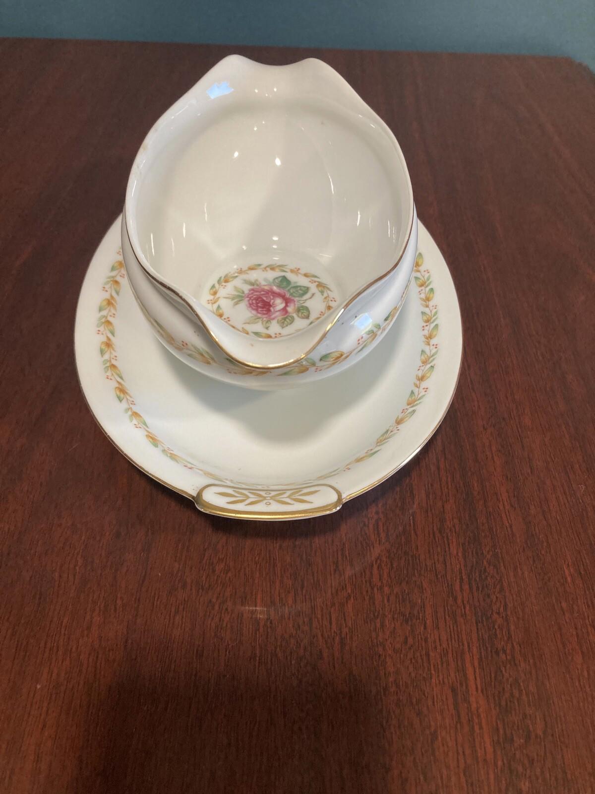 Vintage Mikado China Laurel Gravy Boat w/ Attached Underplate Occupied Japan