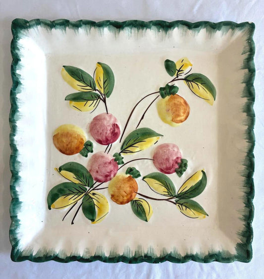 Vintage NSP Italy Hand Painted Fruit Plate Italian Pottery with Green Trim
