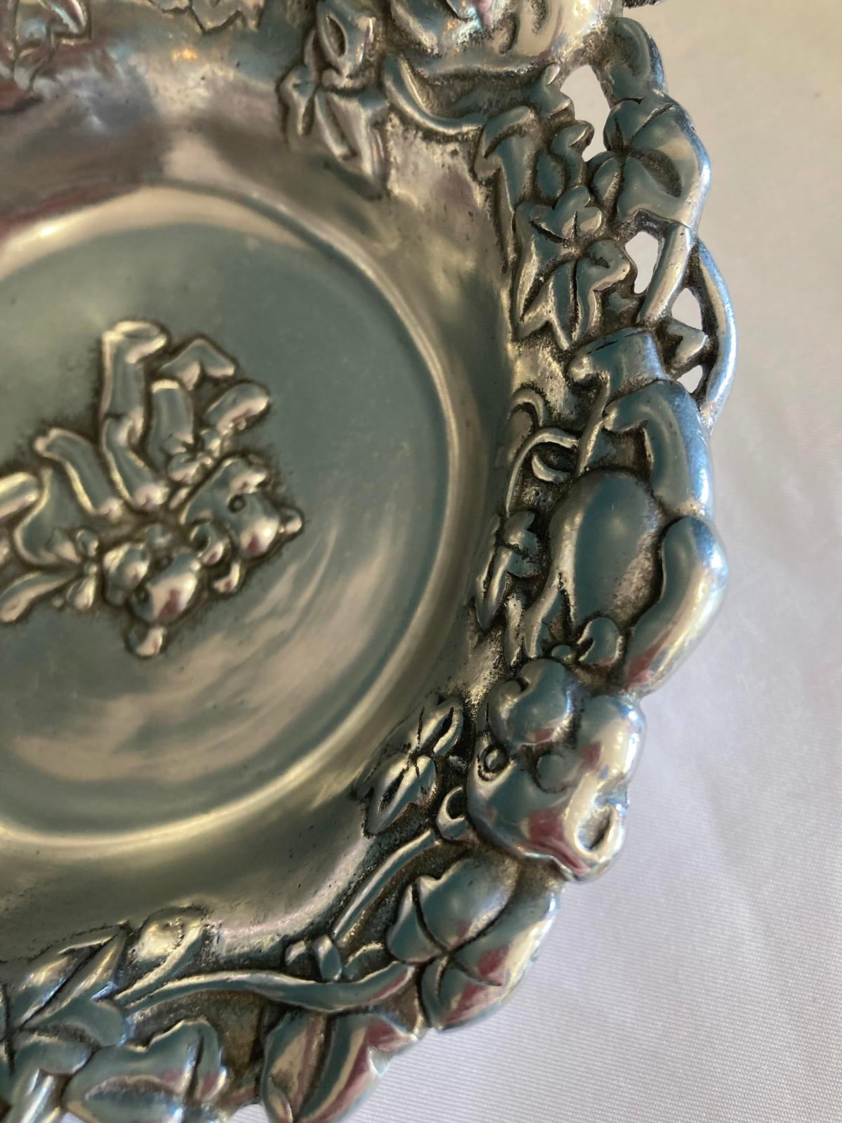 Arthur Court Teddy Bear Bowl Silver Aluminum Ornate Floral Rim