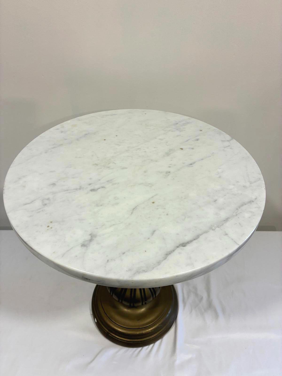 Vintage Italian Marble Top Pedestal Plant Stand with Gold Plaster Base