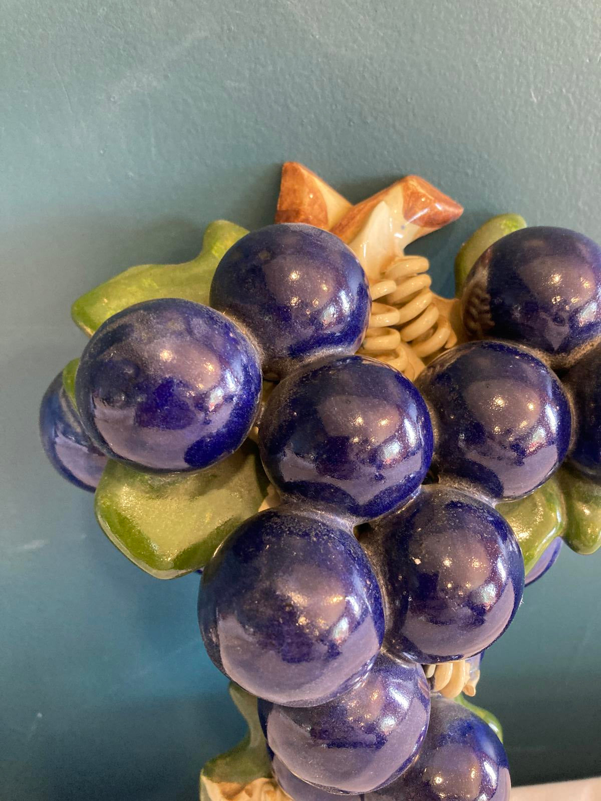 Mid-Century Grape Cluster Ceramic Wall Decor