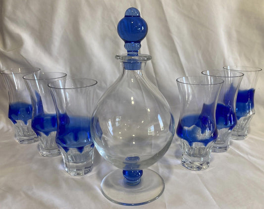 Rare Chribska Cobalt Blue Decanter & Glasses Set – Vintage Czech Glassware