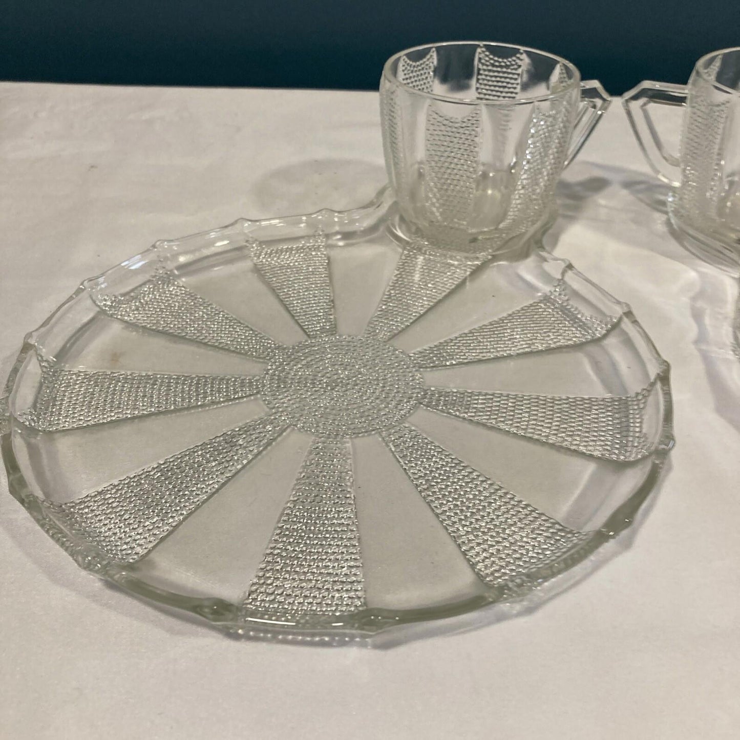 Vintage Dewdrop Television Snack Set, TV Tray Set, Set of 2 Mug and Plate Sets