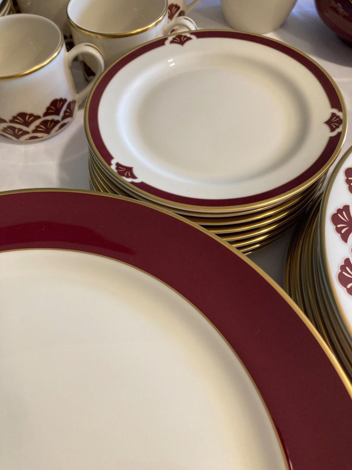 Vintage Pickard China Burgundy Ensemble 51 Pieces Made in USA