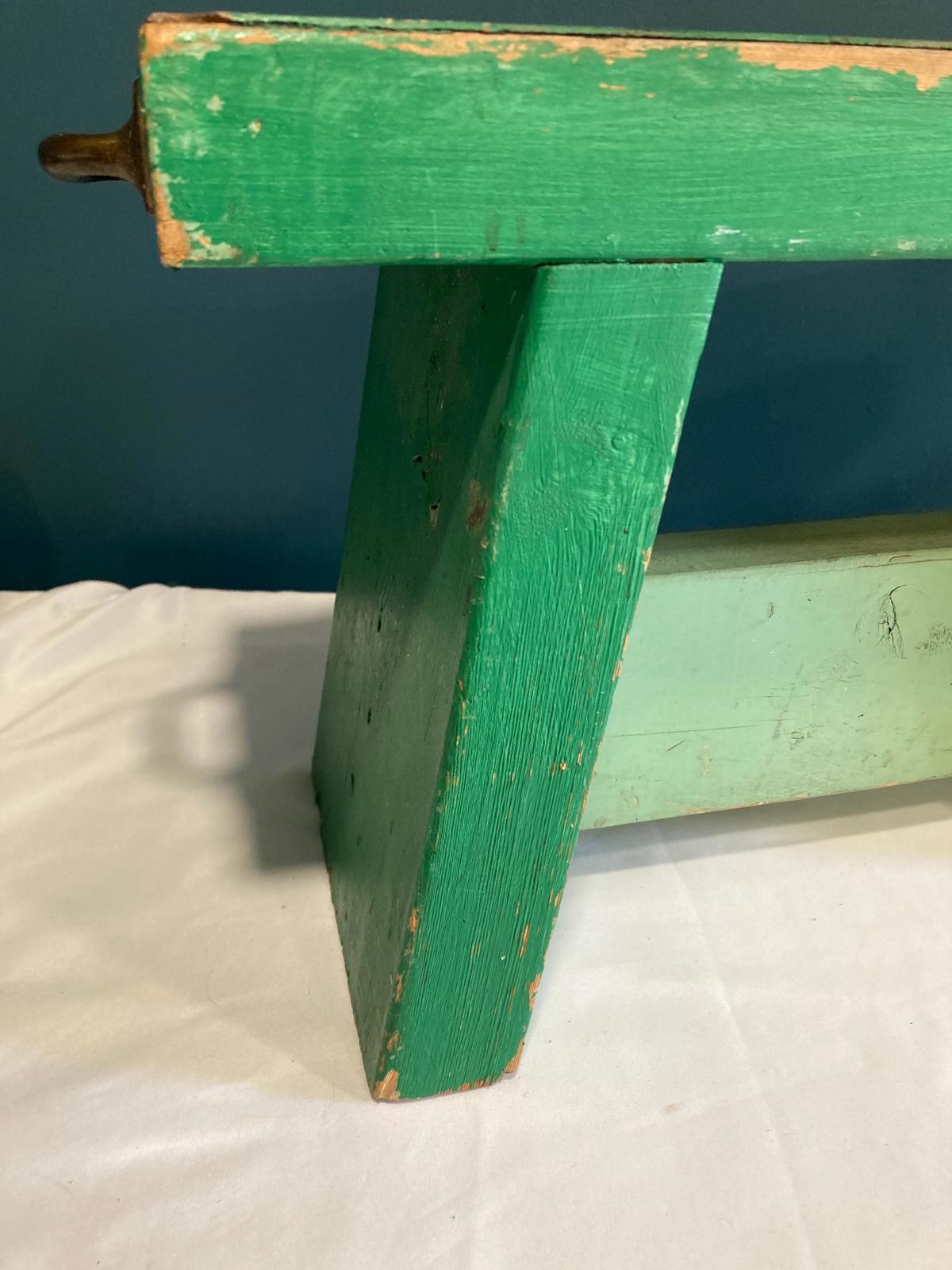 1970s Vintage Green Solid Wood Stool With Handle