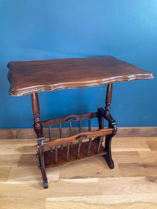 Vintage MCM Wood Side Table With Magazine Rack