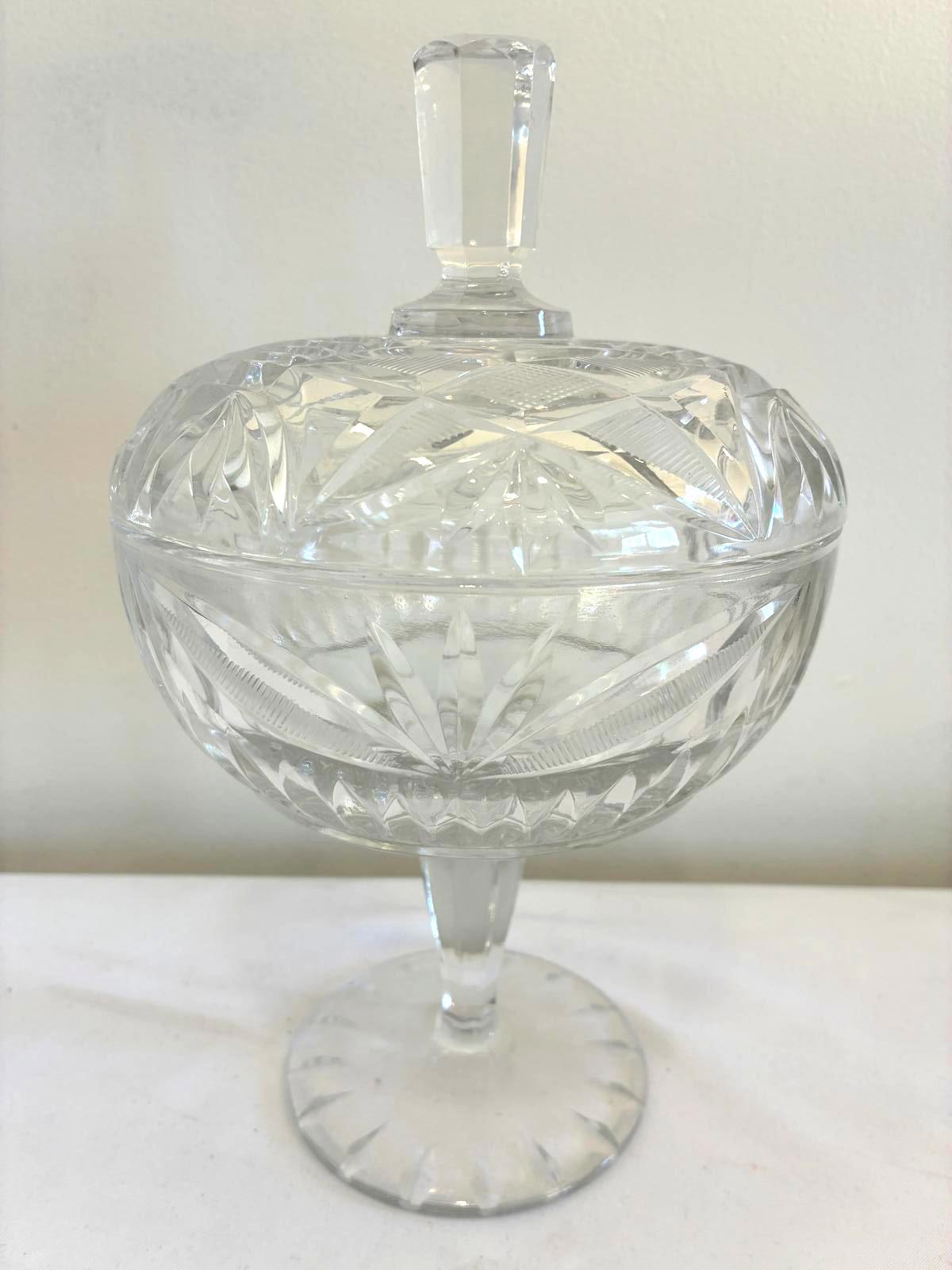 Vintage Cut Crystal Pedestal Candy Dish with Lid Elegant Glass Vintage Finds