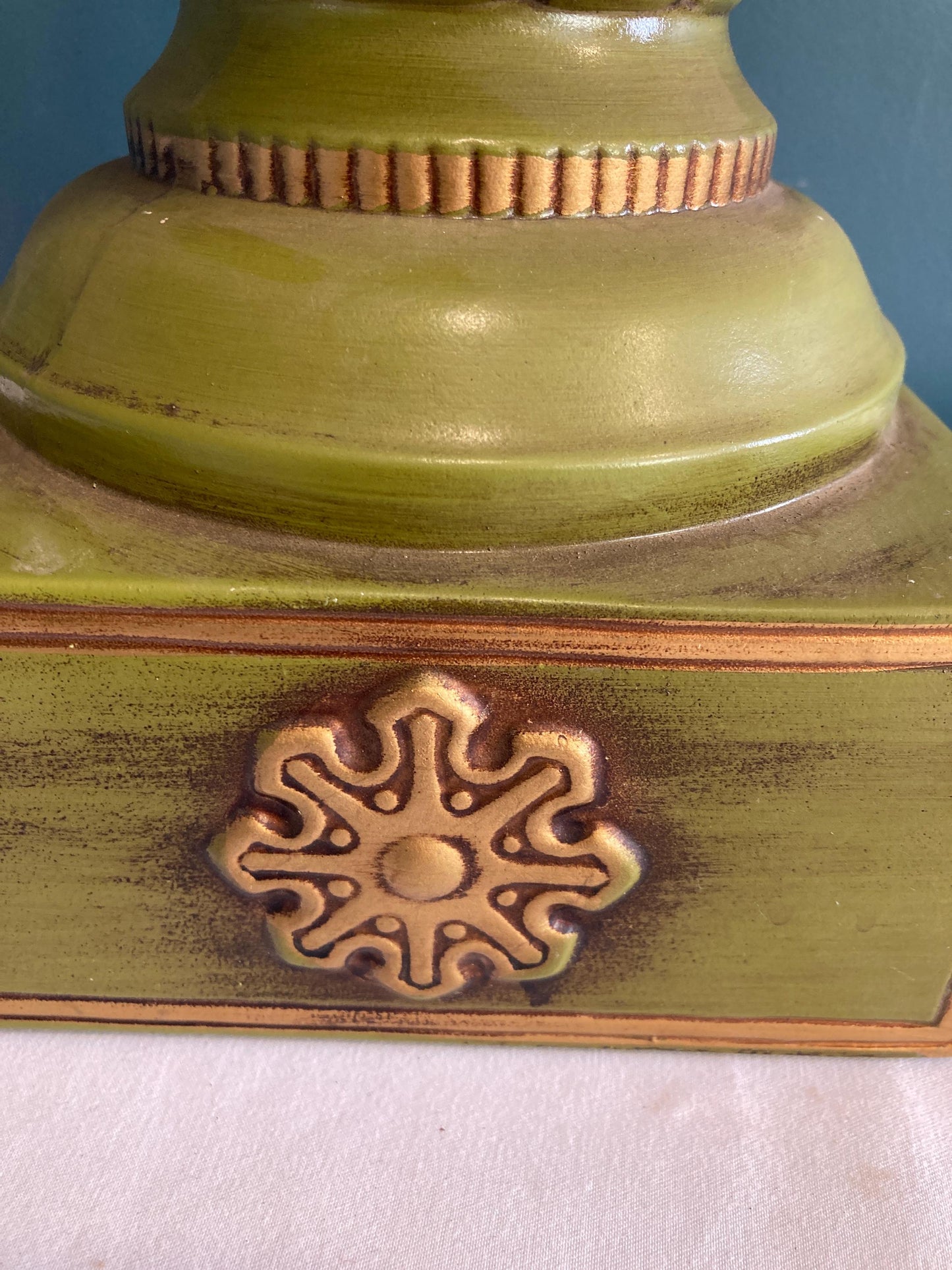 Vintage Green & Gold Ceramic Candle Holder Stand