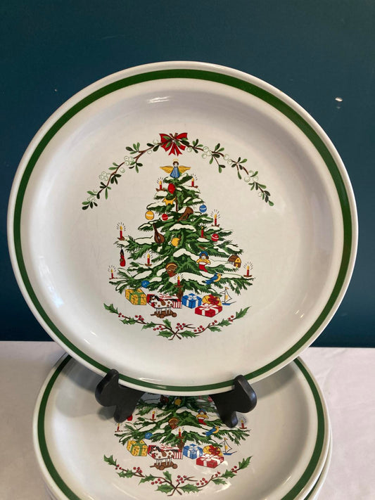 Vintage Stoneware Christmas Tree Plates by Montgomery Ward, Set of 12