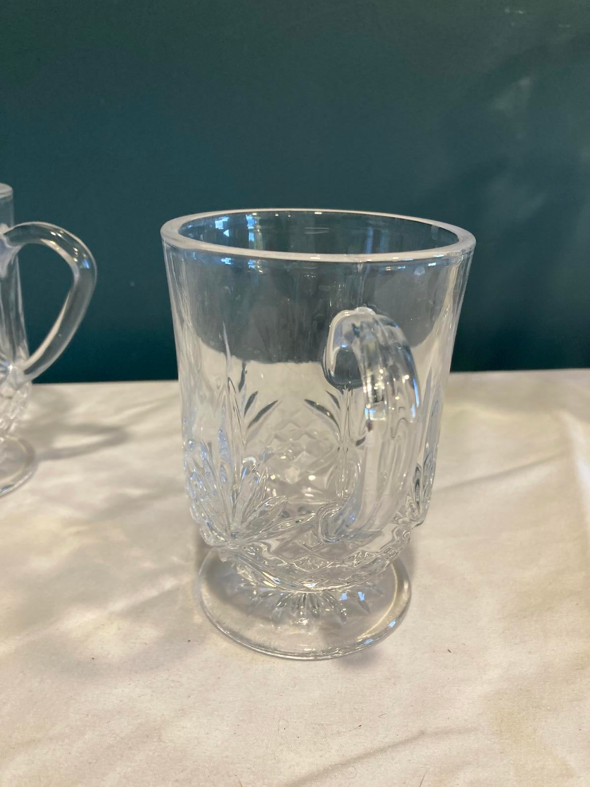 Set of 4 Clear Cut Glass Godinger Mugs – Vintage Glass Coffee Cups with Handles