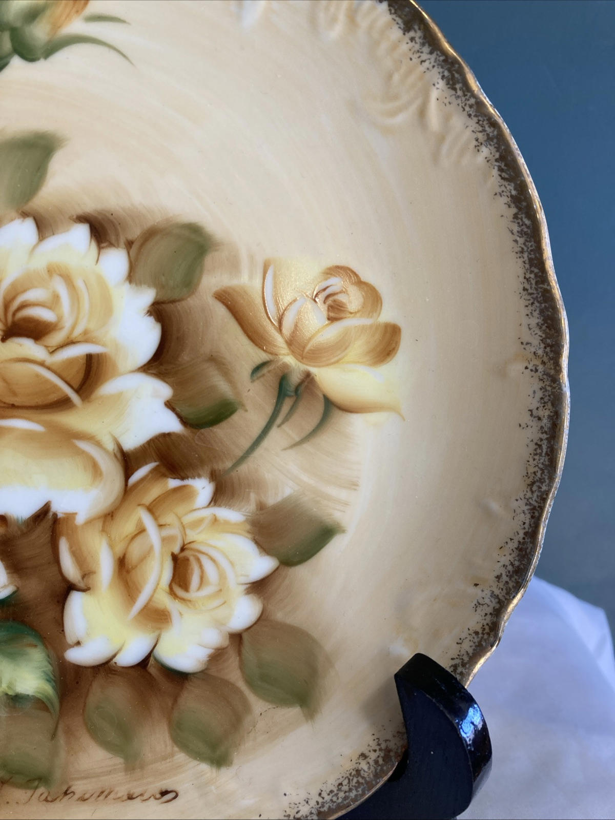 Vintage Handpainted Enesco Yellow Rose Floral Collector Plate 8.75"