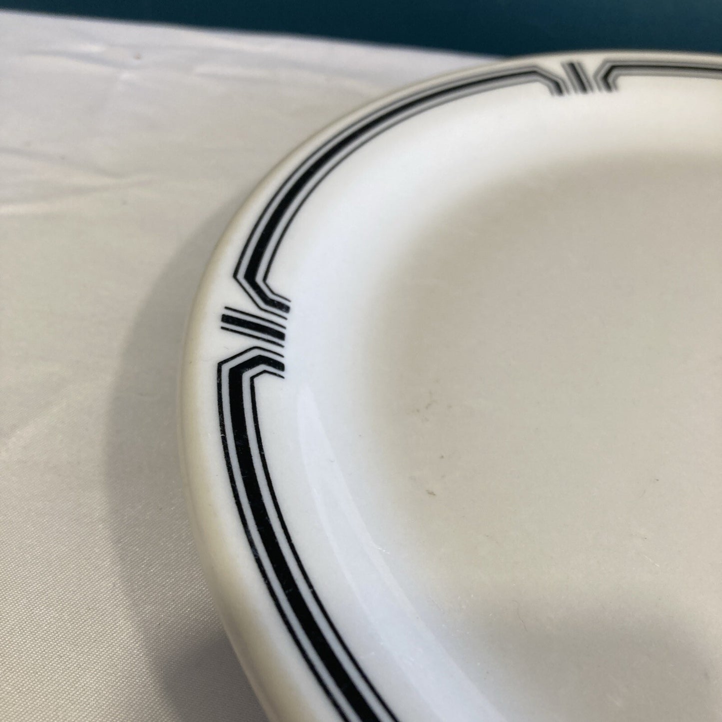 Vintage Shenango China Restaurant Ware Dinner Plate 9 Inch Black Geometric Border Anchor Hocking New Castle PA Diner China