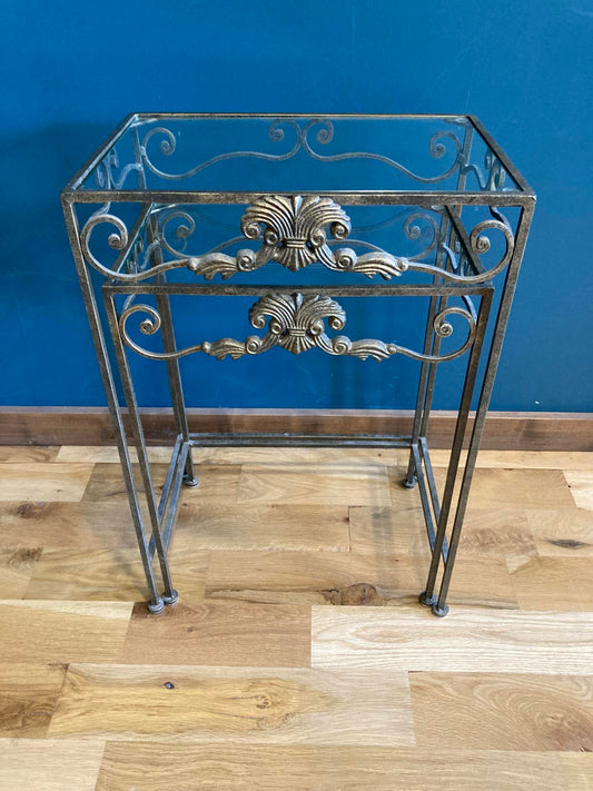 Vintage Wrought Iron Nesting Tables with Glass Tops – Hollywood Regency,Set of 2