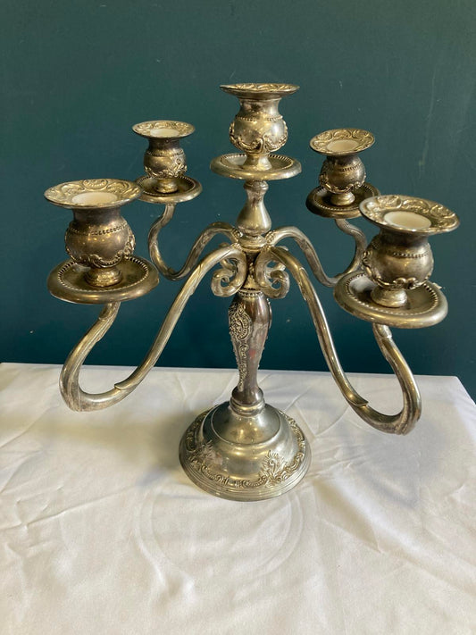 Vintage Ornate Godinger GSA Silverplate 5-Arm Candelabra