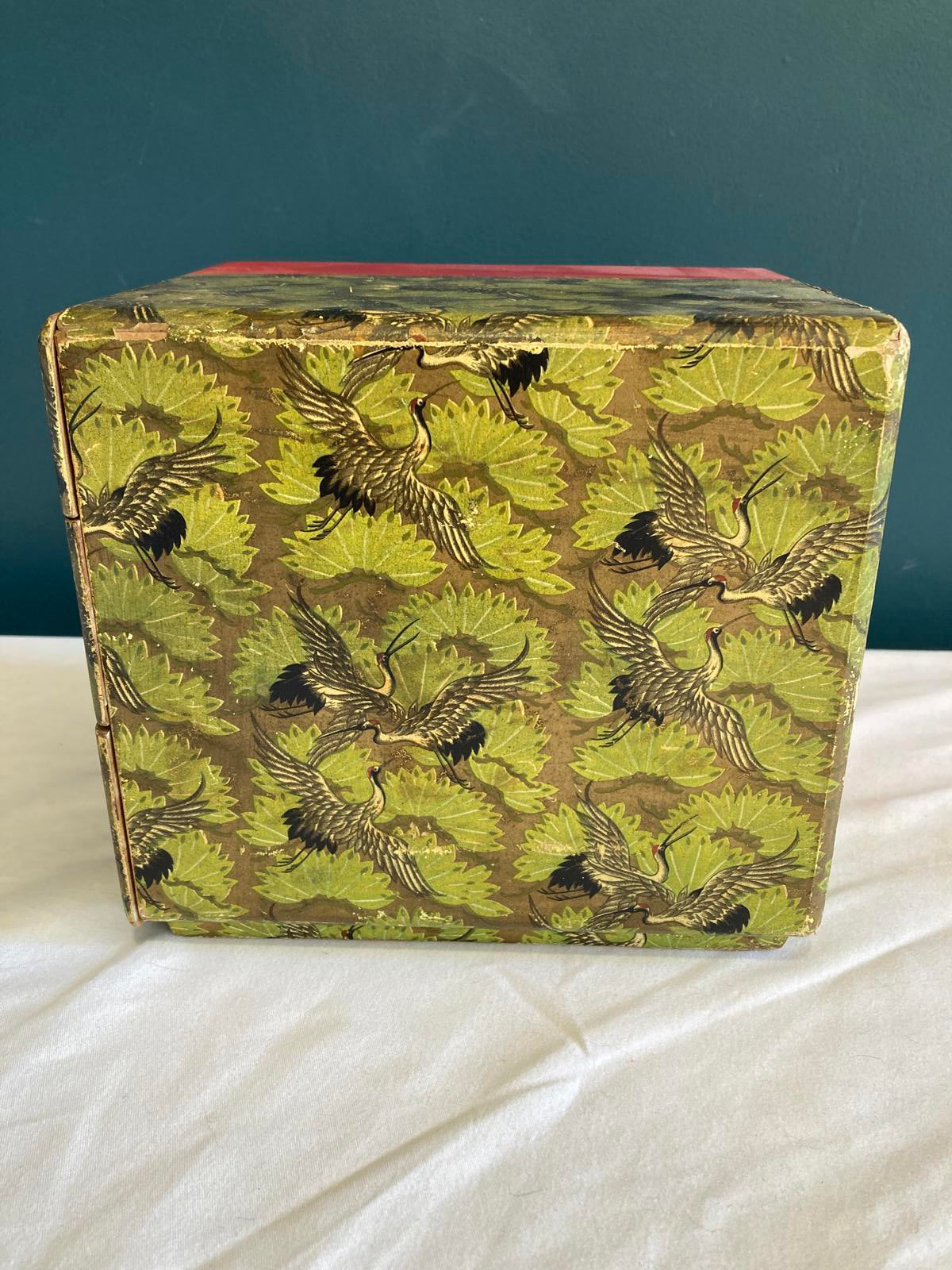 Early 20th Century Japanese Small 3 Drawer Box With Papered Cranes