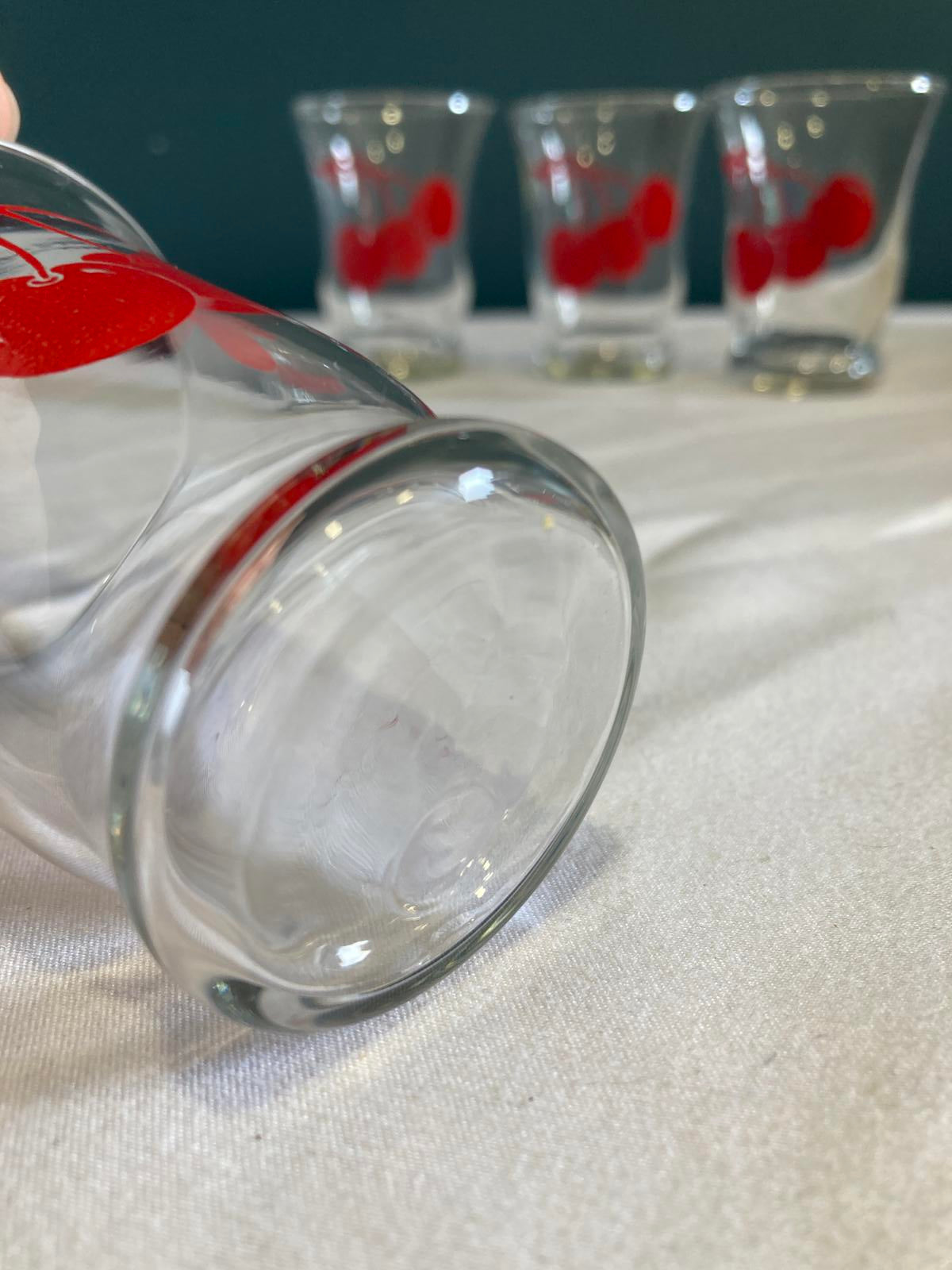 Vintage Libbey Cherry Juice Glasses Set of 4, 1960s Retro Barware