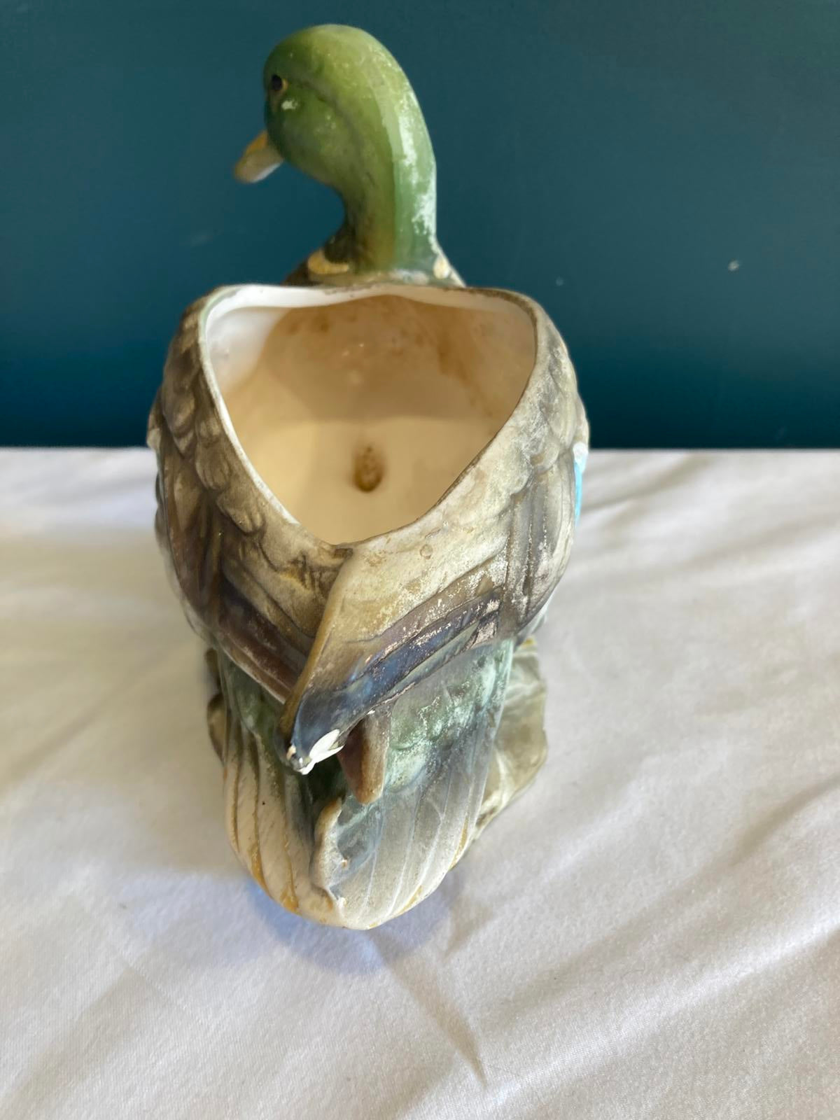 Vintage Painted Ceramic Duck Planter