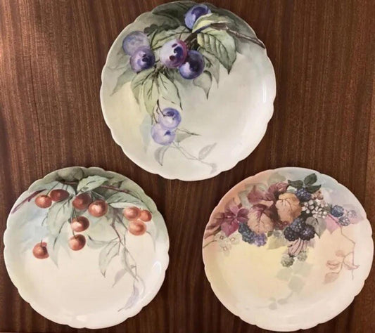 Antique J.P.L. Limoges France Hand Painted Floral Plates – Set of 3