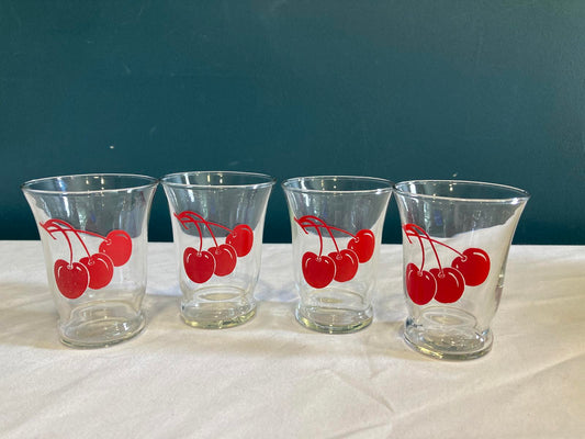 Vintage Libbey Cherry Juice Glasses Set of 4, 1960s Retro Barware