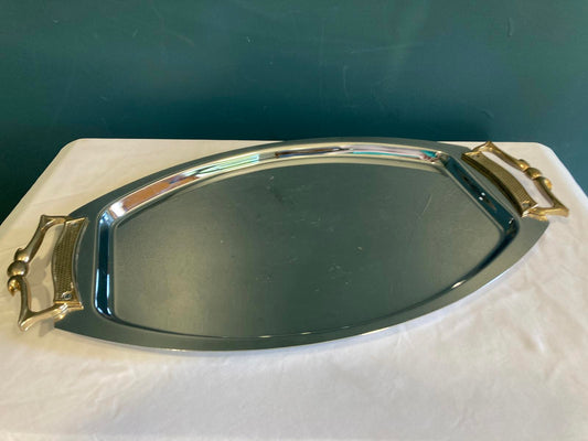 Vintage Kromex Serving Tray – Chrome & Brass Handles, Midcentury Modern Barware