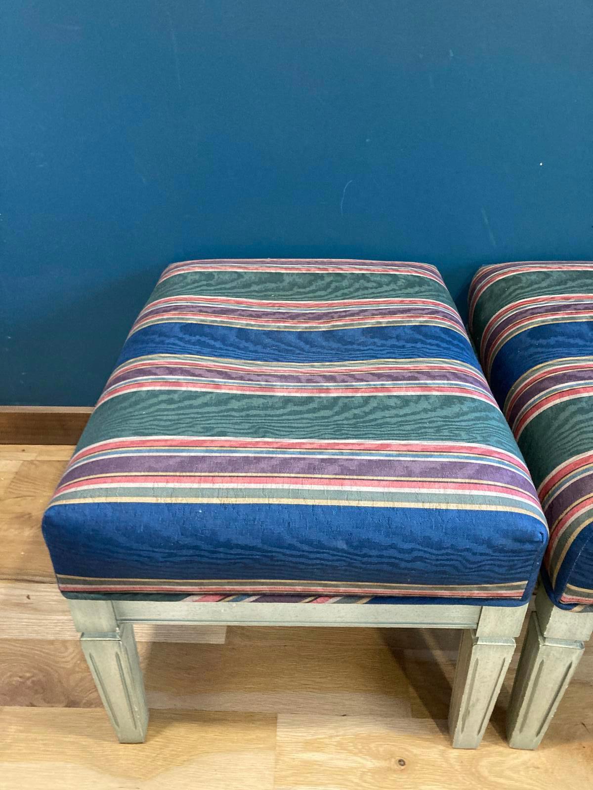Vintage Parsons Benches Set of 2, Striped Upholstered Accent Seating, Mid Century Style Furniture, Vintage Finds