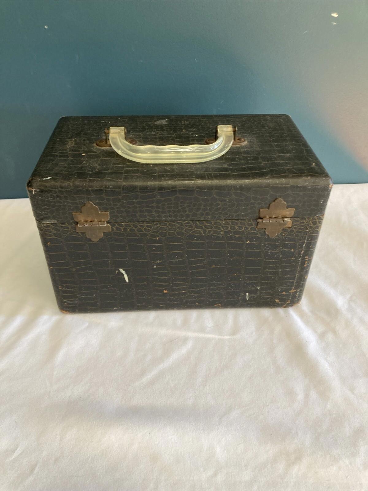 Vintage Hard Shell Makeup Case Faux Alligator Texture Overnight Train Case Travel Vanity Storage