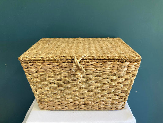 Woven Seagrass Storage Basket with Lid and Loop Closure