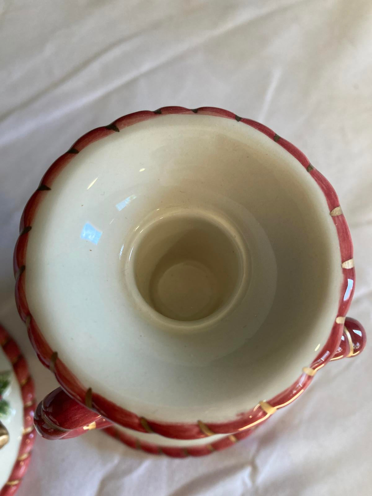 Vintage Fitz & Floyd Christmas Bow Ceramic Candlesticks