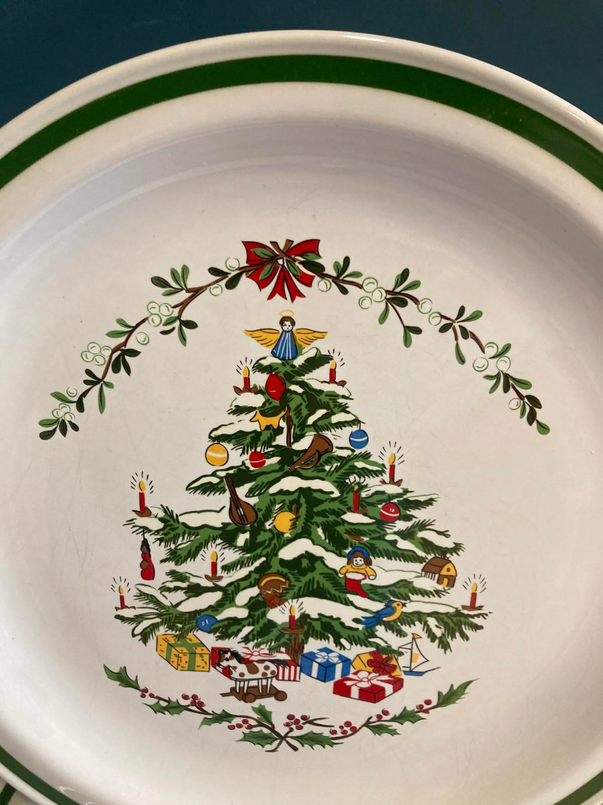 Vintage Stoneware Christmas Tree Plates by Montgomery Ward, Set of 12