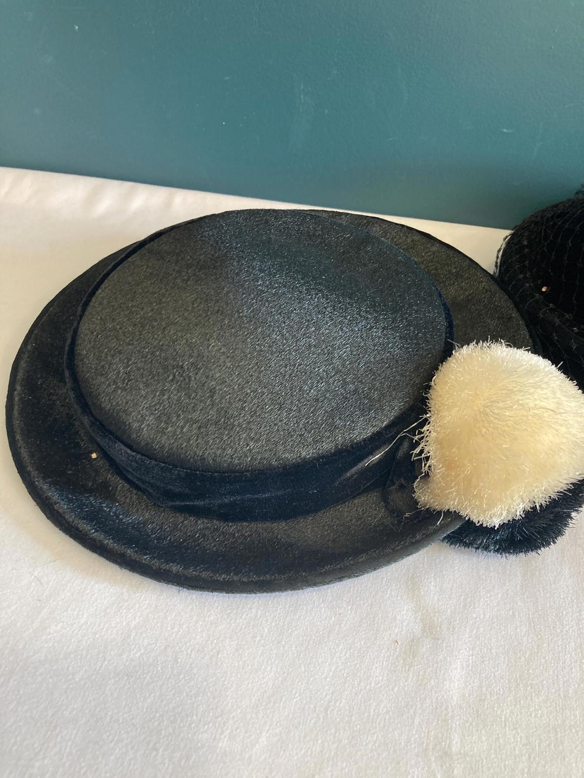 Vintage Black Women's Hats Velour, Silk with veil, set of 3