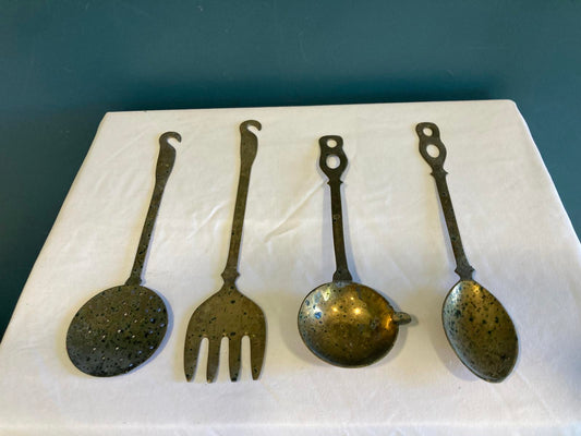 Vintage Brass Kitchen Utensil Wall Decor – Set of 4 Rustic Tools