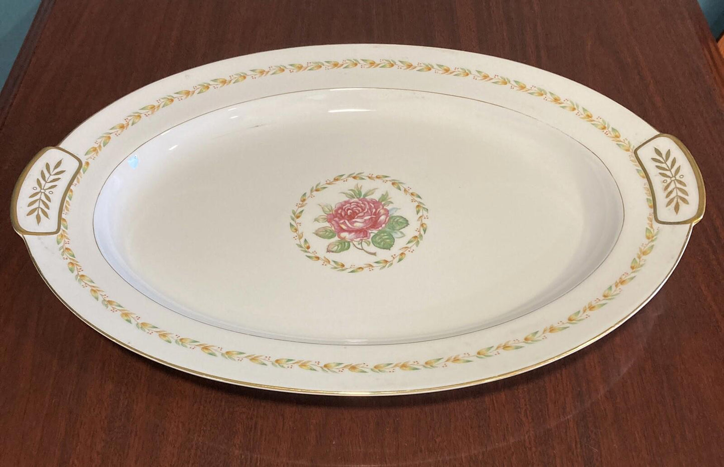 Vintage Mikado China 17" Oval Laurel Roses Platter Made in Occupied Japan